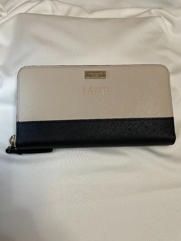 Kate Spade Laurel Way Neda Beige And Black Leather Zip Around Wallet